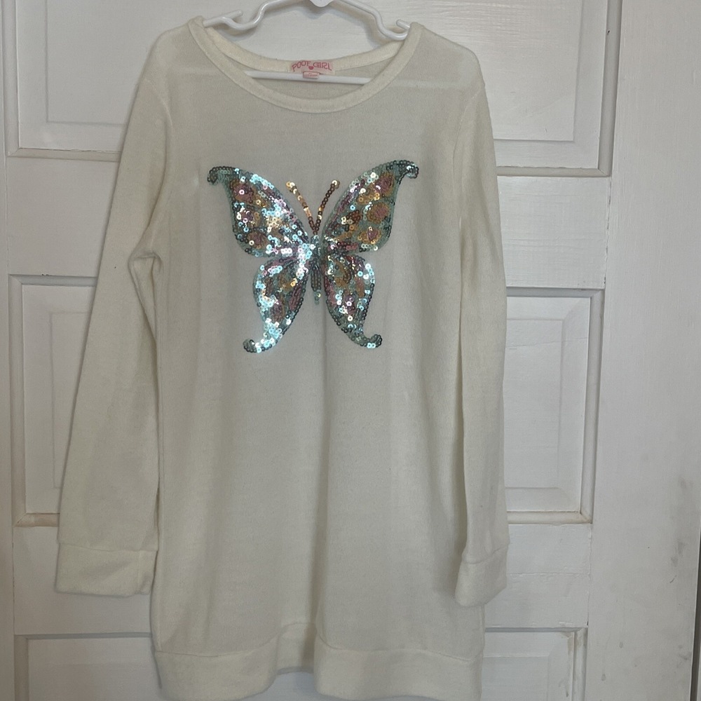 Very Soft Cream Girls Sweater With‎ Sequins Embroidered Butterfly Size XL